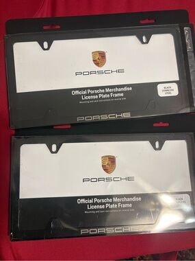 2 Official Porsche License Plate Frame - Black with Silver Logo authentic 100%